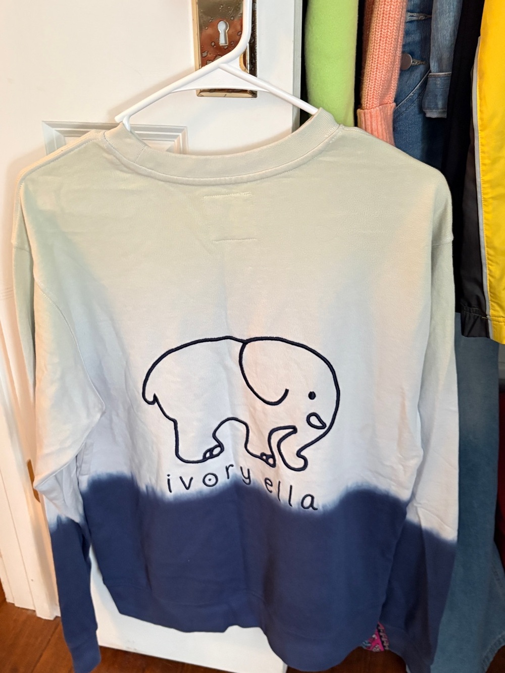 ivory ella Ivory and Navy Dip-Dye Crewneck Sweatshirt with Elephant Logo - Picture 3 of 4